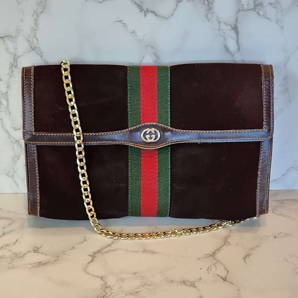 Vintage GUCCI Sherry Line Brown Suede Clutch - Picture 11 of 11